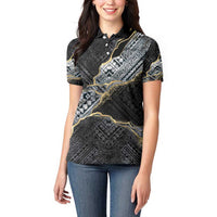 Polynesian Tribal Tattoo Women Polo Shirt Dark Marble Pattern LT9 - Polynesian Pride
