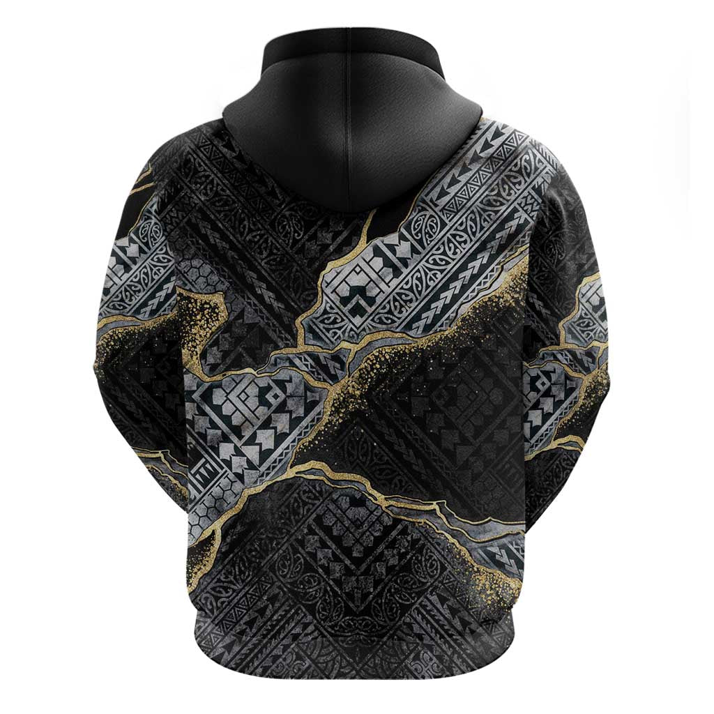 Polynesian Tribal Tattoo Zip Hoodie Dark Marble Pattern LT9 - Polynesian Pride