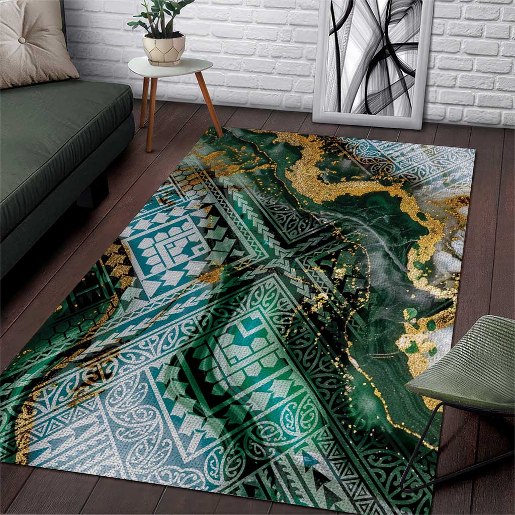 Polynesian Tribal Tattoo Area Rug Green Marble Pattern LT9 Green - Polynesian Pride