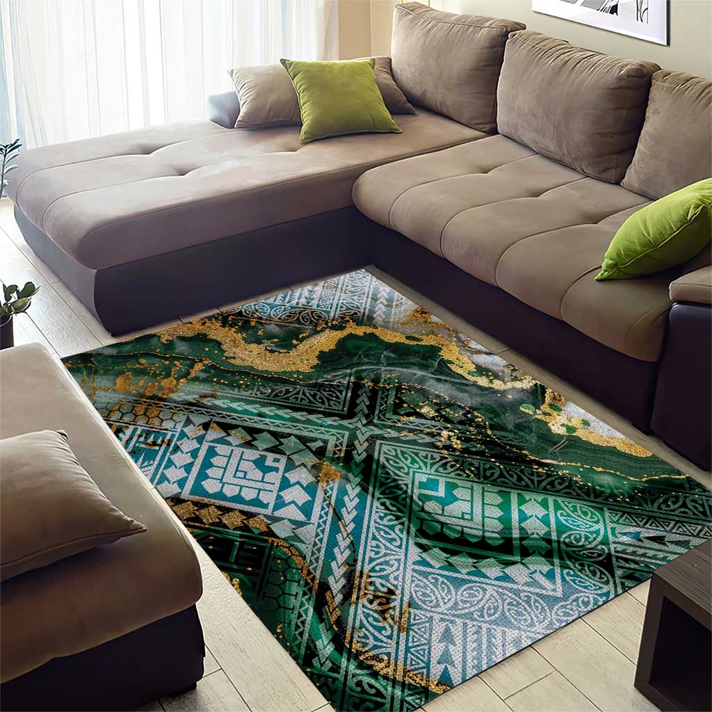 Polynesian Tribal Tattoo Area Rug Green Marble Pattern LT9 - Polynesian Pride