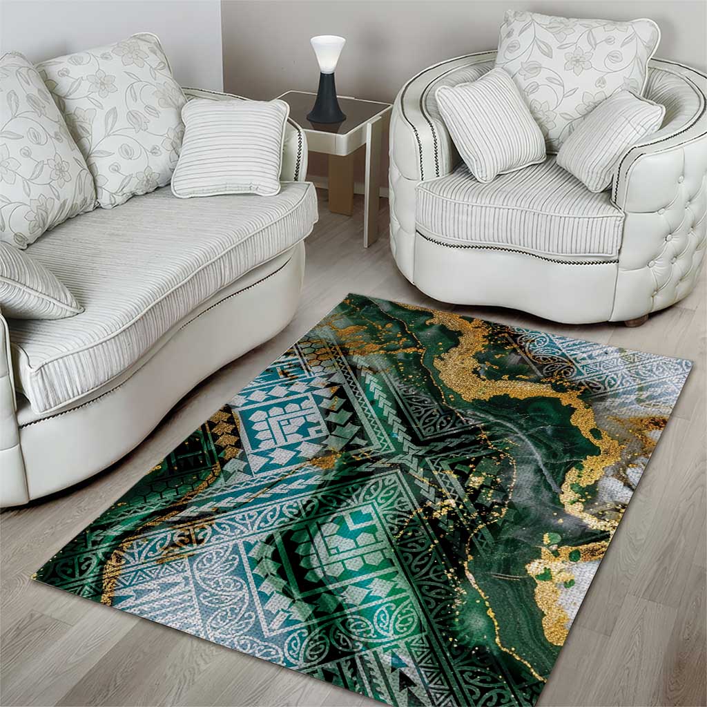 Polynesian Tribal Tattoo Area Rug Green Marble Pattern LT9 - Polynesian Pride