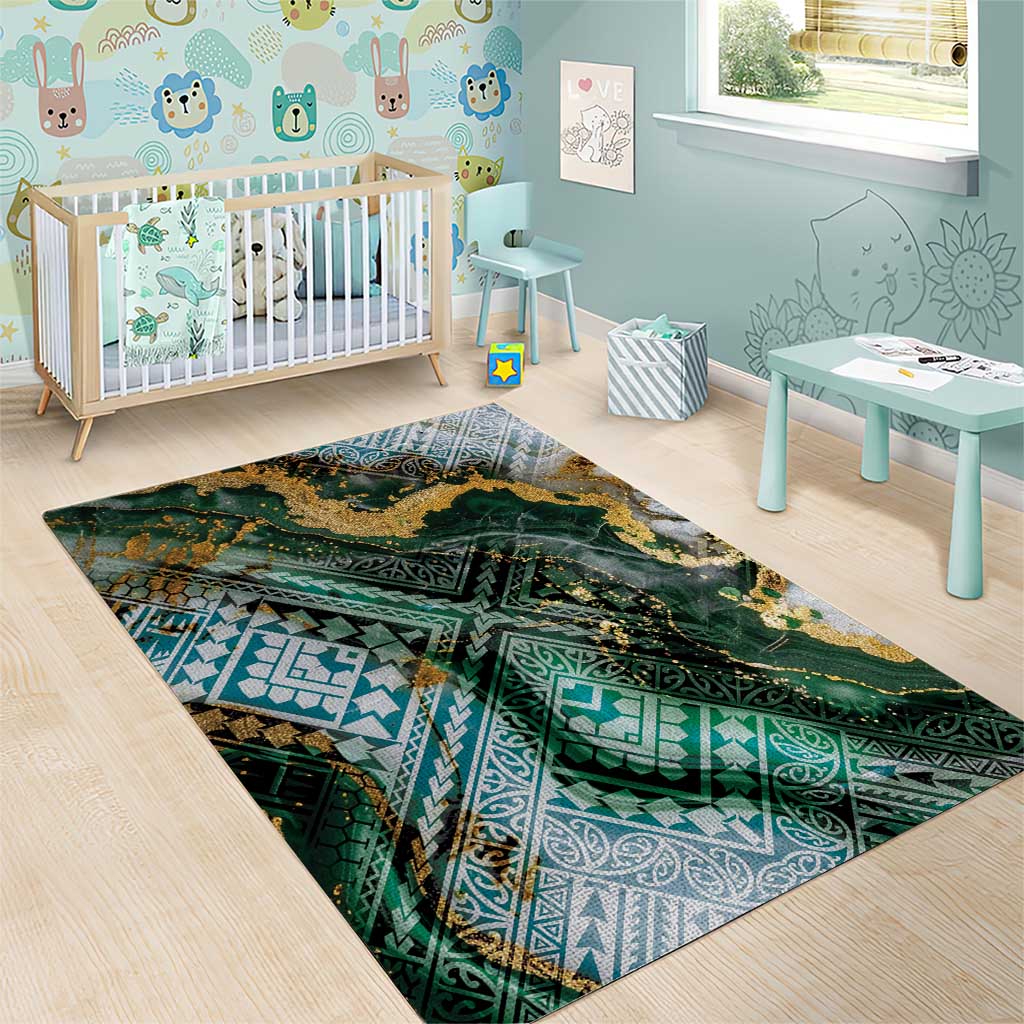 Polynesian Tribal Tattoo Area Rug Green Marble Pattern LT9 - Polynesian Pride