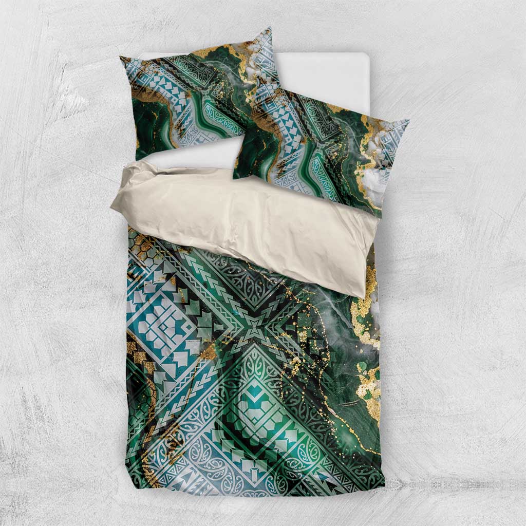 Polynesian Tribal Tattoo Bedding Set Green Marble Pattern LT9 US Twin 172cm x 218cm Green - Polynesian Pride