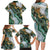 Polynesian Tribal Tattoo Family Matching Long Sleeve Bodycon Dress and Hawaiian Shirt Green Marble Pattern