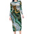 Polynesian Tribal Tattoo Family Matching Long Sleeve Bodycon Dress and Hawaiian Shirt Green Marble Pattern