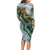 Polynesian Tribal Tattoo Family Matching Long Sleeve Bodycon Dress and Hawaiian Shirt Green Marble Pattern