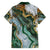 Polynesian Tribal Tattoo Family Matching Short Sleeve Bodycon Dress and Hawaiian Shirt Green Marble Pattern