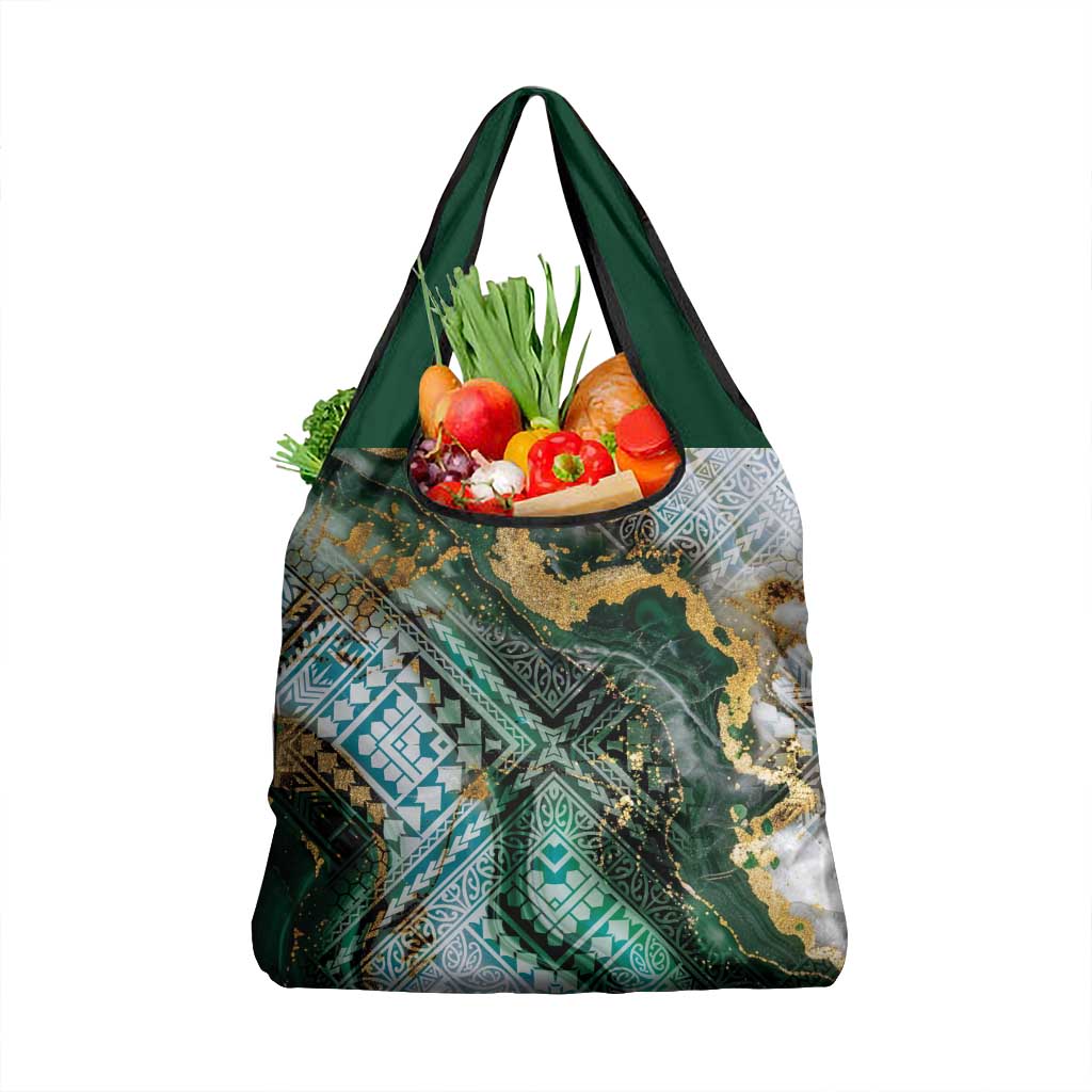 Polynesian Tribal Tattoo Grocery Bag Green Marble Pattern LT9 1-pack One Size Green - Polynesian Pride
