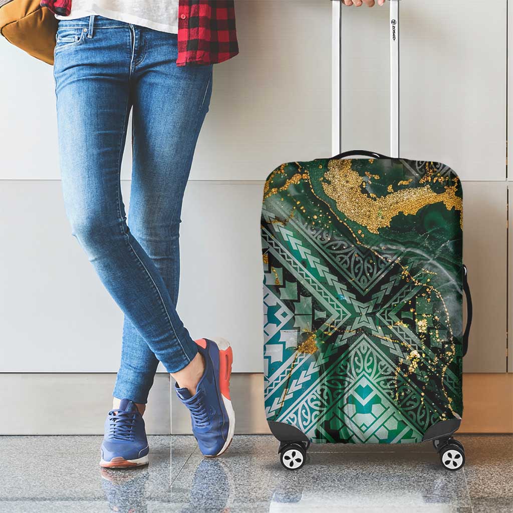 Polynesian Tribal Tattoo Luggage Cover Green Marble Pattern LT9 - Polynesian Pride