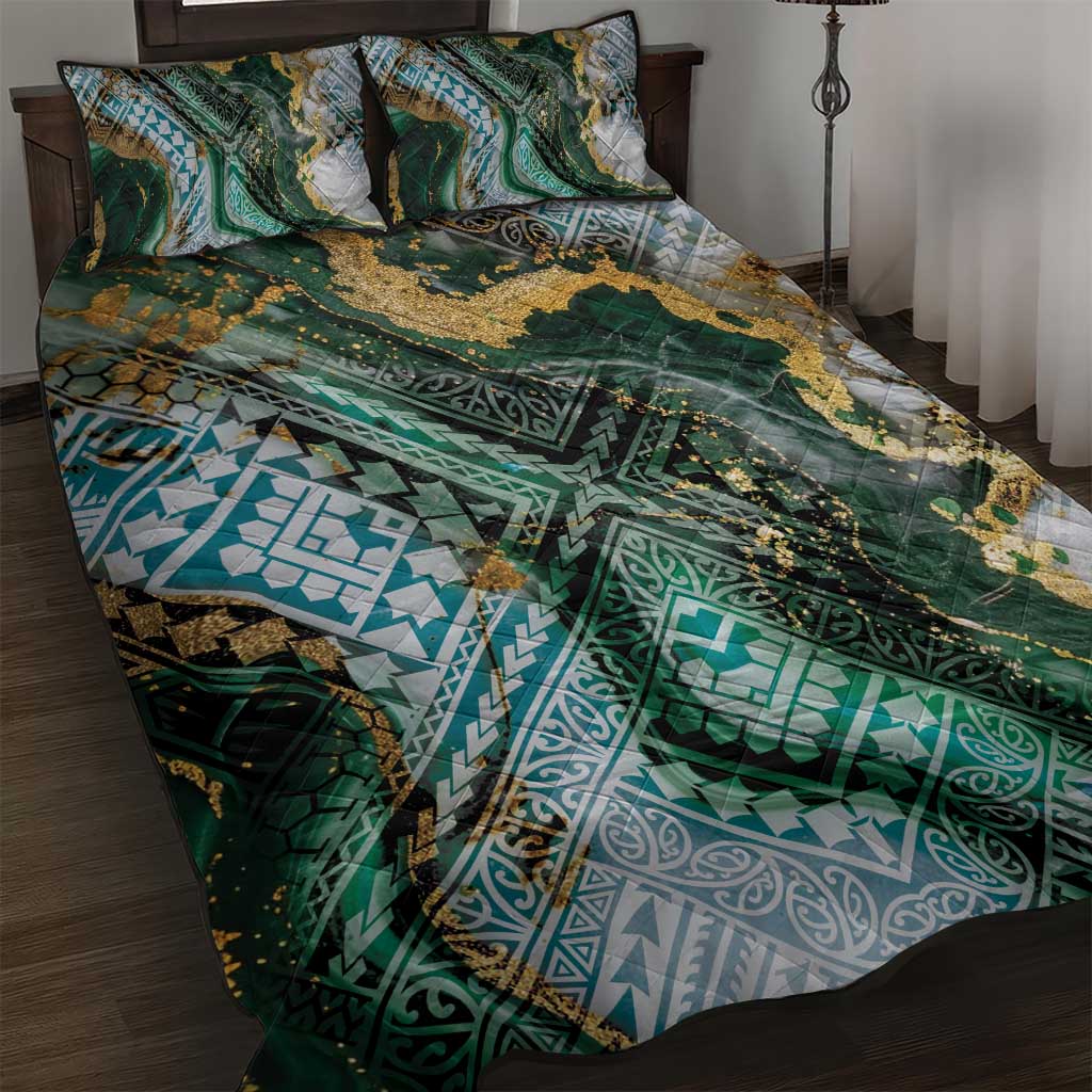Polynesian Tribal Tattoo Quilt Bed Set Green Marble Pattern LT9 Green - Polynesian Pride