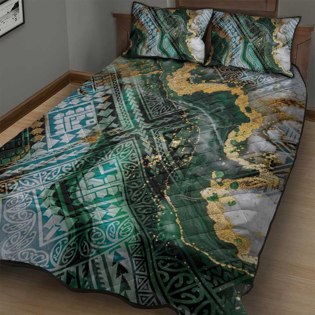 Polynesian Tribal Tattoo Quilt Bed Set Green Marble Pattern LT9 - Polynesian Pride