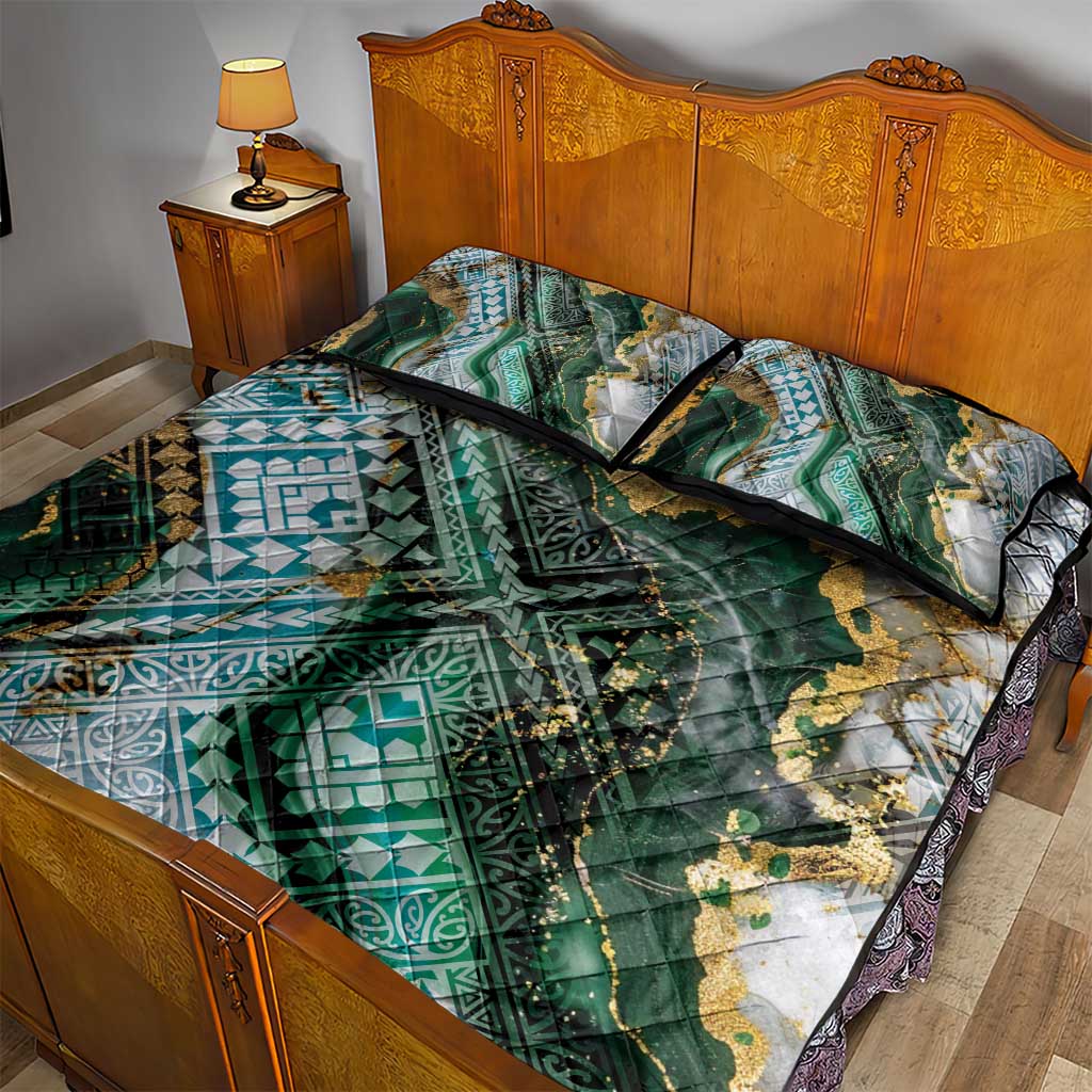 Polynesian Tribal Tattoo Quilt Bed Set Green Marble Pattern LT9 - Polynesian Pride