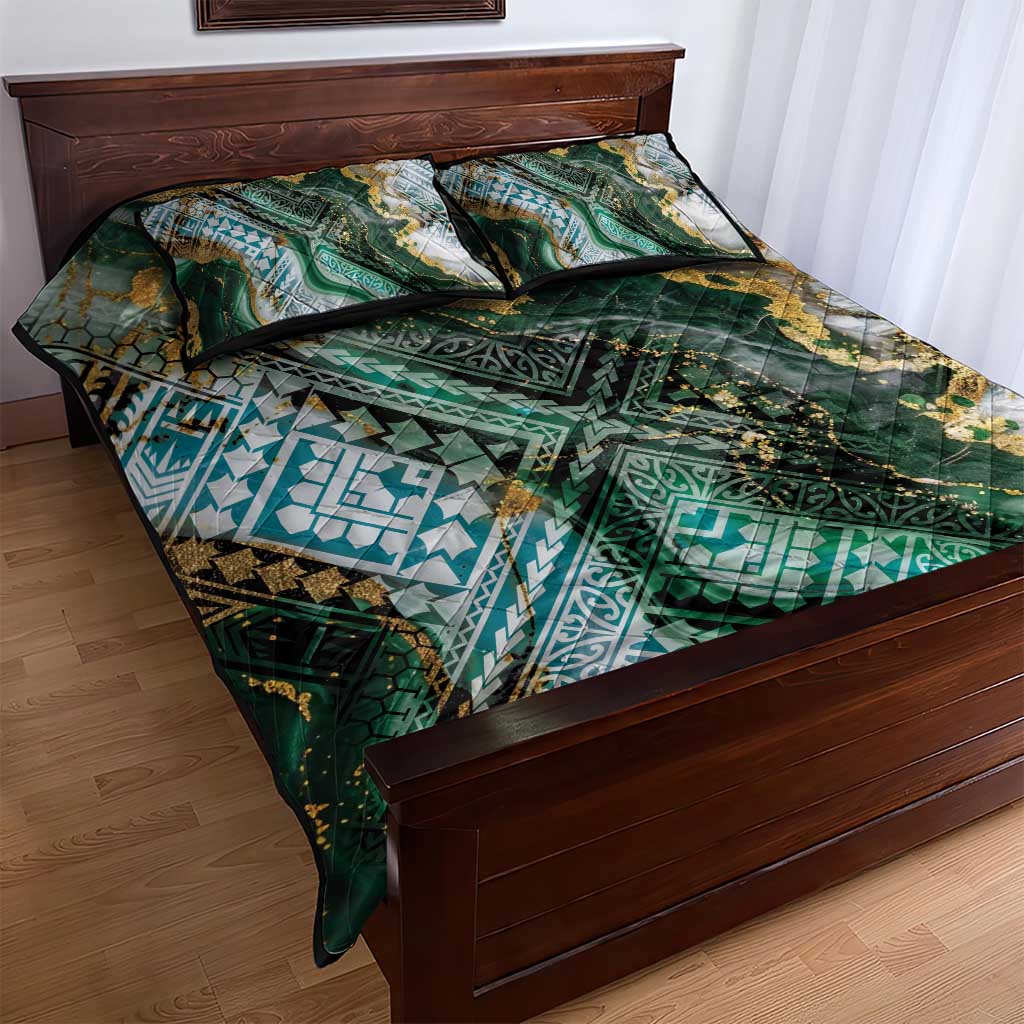 Polynesian Tribal Tattoo Quilt Bed Set Green Marble Pattern LT9 - Polynesian Pride