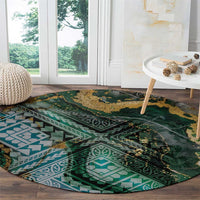 Polynesian Tribal Tattoo Round Carpet Green Marble Pattern LT9 - Polynesian Pride