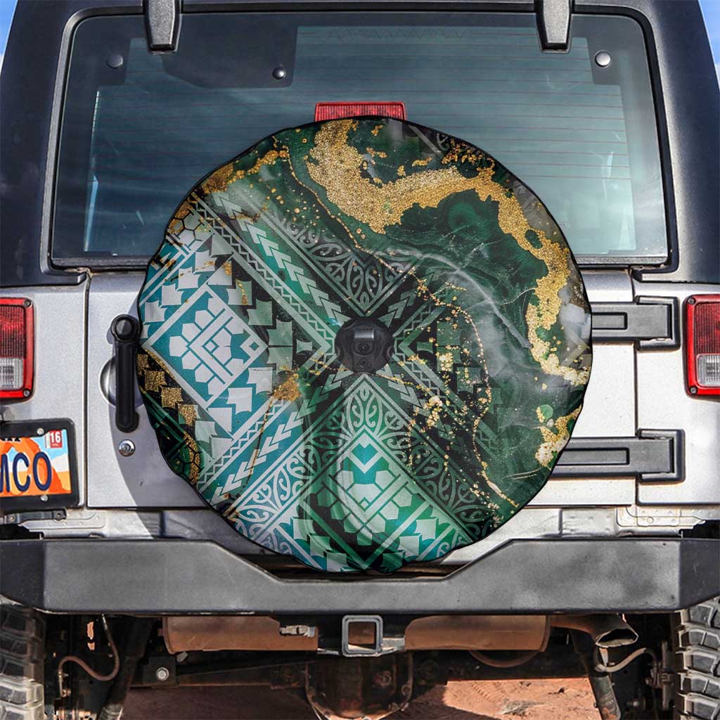 Polynesian Tribal Tattoo Spare Tire Cover Green Marble Pattern