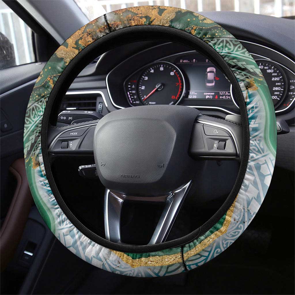 Polynesian Tribal Tattoo Steering Wheel Cover Green Marble Pattern LT9 - Polynesian Pride