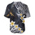 Polynesian Tribal Tattoo Baseball Jersey Plumeria Black Gold Marble Pattern