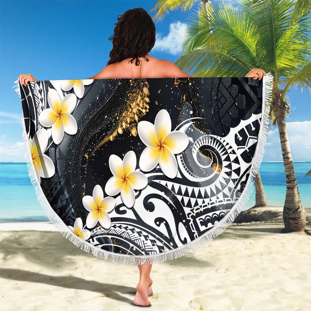 Polynesian Tribal Tattoo Beach Blanket Plumeria Black Gold Marble Pattern LT9 - Polynesian Pride
