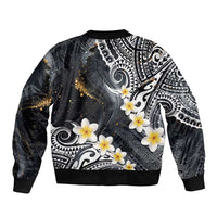 Polynesian Tribal Tattoo Bomber Jacket Plumeria Black Gold Marble Pattern LT9 - Polynesian Pride