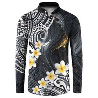 Polynesian Tribal Tattoo Button Sweatshirt Plumeria Black Gold Marble Pattern LT9 Black - Polynesian Pride