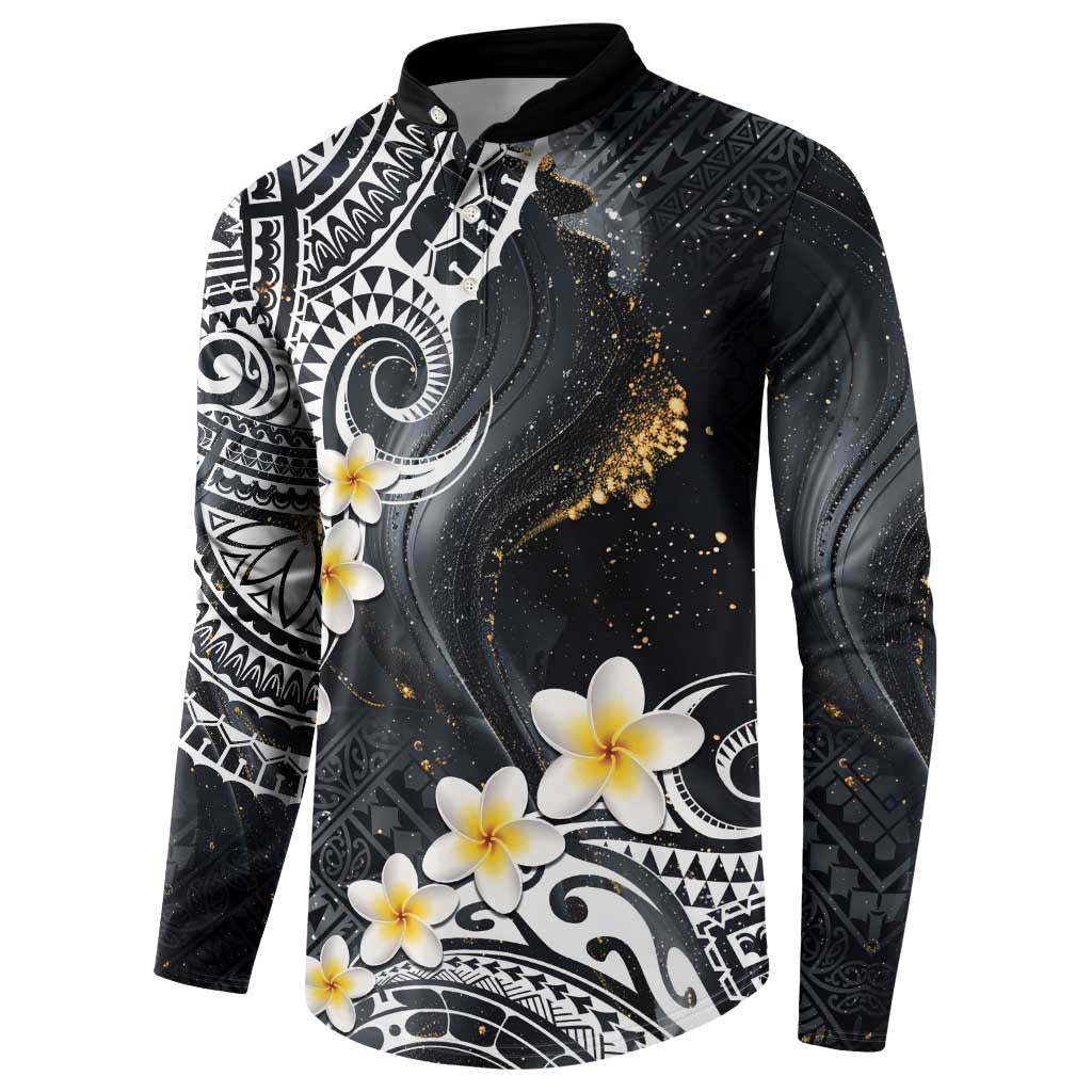 Polynesian Tribal Tattoo Button Sweatshirt Plumeria Black Gold Marble Pattern LT9 - Polynesian Pride