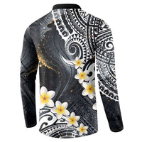 Polynesian Tribal Tattoo Button Sweatshirt Plumeria Black Gold Marble Pattern LT9 - Polynesian Pride