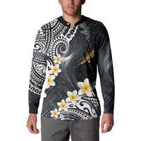 Polynesian Tribal Tattoo Button Sweatshirt Plumeria Black Gold Marble Pattern LT9 - Polynesian Pride