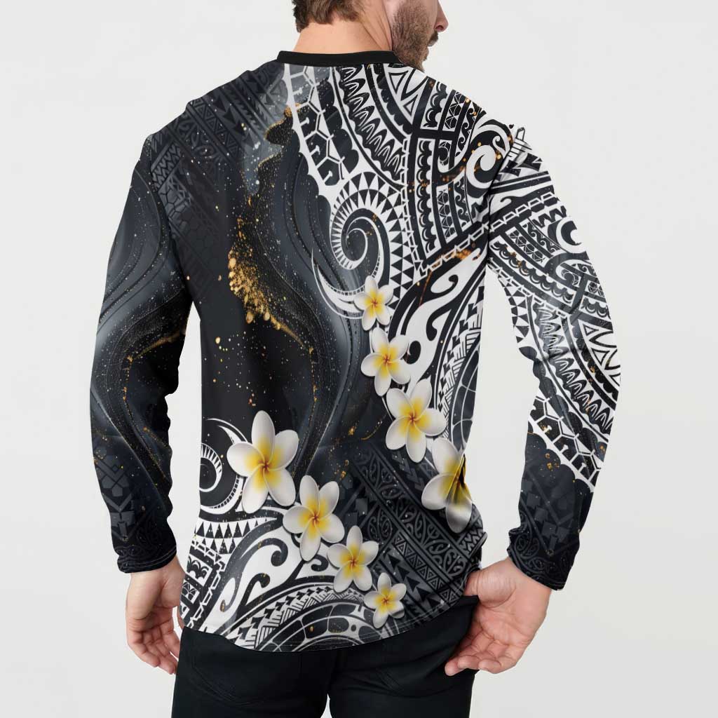 Polynesian Tribal Tattoo Button Sweatshirt Plumeria Black Gold Marble Pattern LT9 - Polynesian Pride