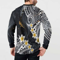 Polynesian Tribal Tattoo Button Sweatshirt Plumeria Black Gold Marble Pattern LT9 - Polynesian Pride