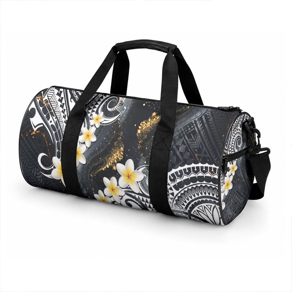 Polynesian Tribal Tattoo Duffle Bag Plumeria Black Gold Marble Pattern LT9 - Polynesian Pride