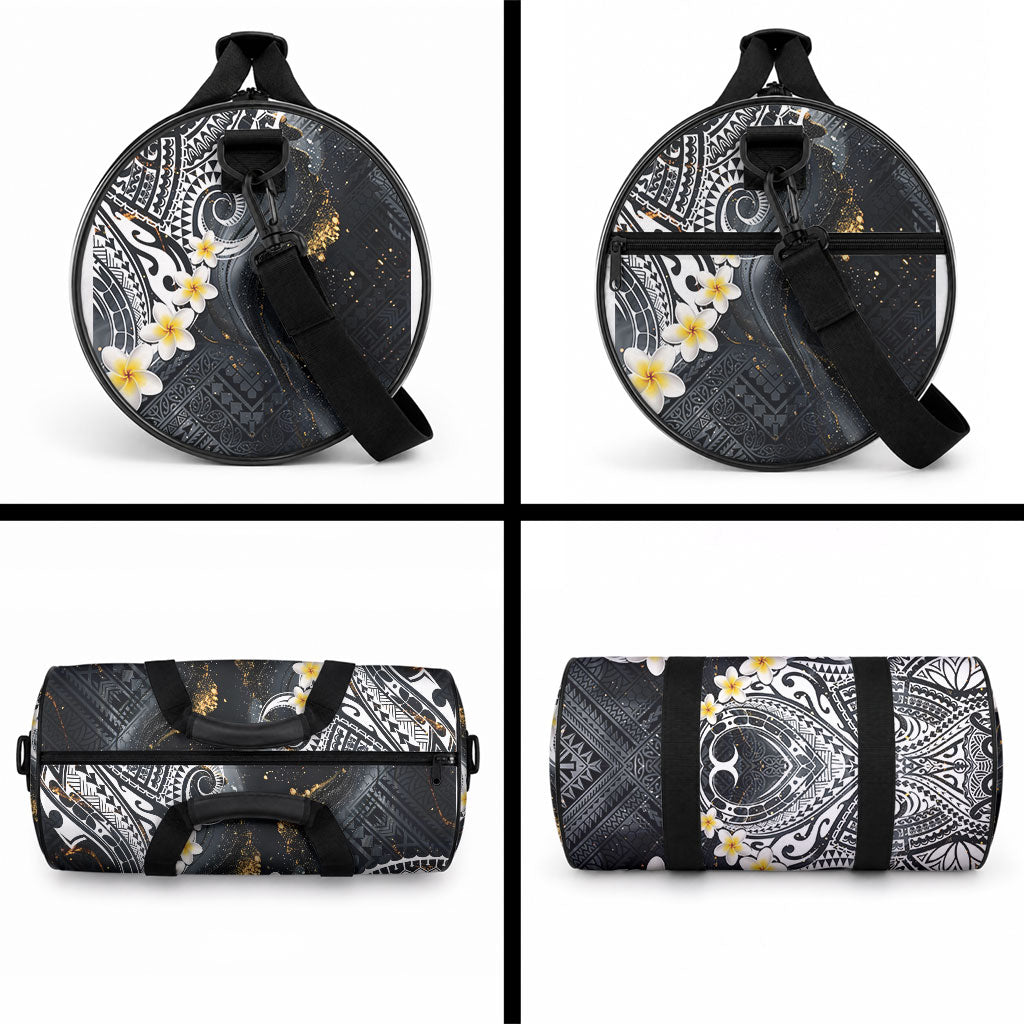Polynesian Tribal Tattoo Duffle Bag Plumeria Black Gold Marble Pattern LT9 - Polynesian Pride