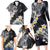 Polynesian Tribal Tattoo Family Matching Long Sleeve Bodycon Dress and Hawaiian Shirt Plumeria Black Gold Marble Pattern