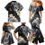 Polynesian Tribal Tattoo Family Matching Mermaid Dress and Hawaiian Shirt Plumeria Black Gold Marble Pattern