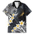 Polynesian Tribal Tattoo Family Matching Off Shoulder Short Dress and Hawaiian Shirt Plumeria Black Gold Marble Pattern