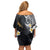 Polynesian Tribal Tattoo Family Matching Off Shoulder Short Dress and Hawaiian Shirt Plumeria Black Gold Marble Pattern