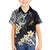 Polynesian Tribal Tattoo Family Matching Off Shoulder Short Dress and Hawaiian Shirt Plumeria Black Gold Marble Pattern