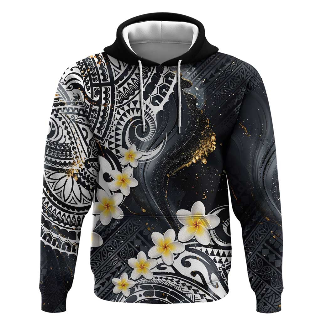 Polynesian Tribal Tattoo Hoodie Plumeria Black Gold Marble Pattern LT9 Pullover Hoodie Black - Polynesian Pride