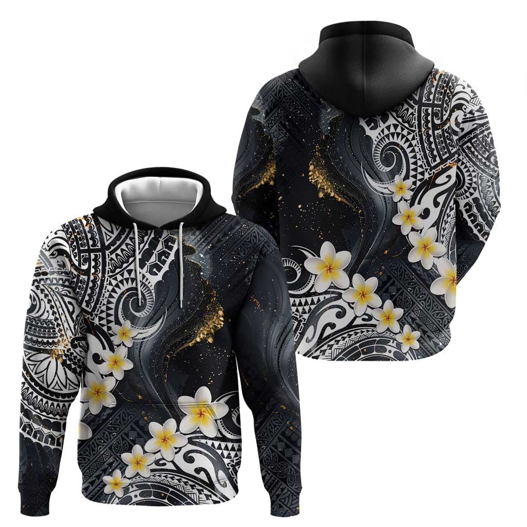 Polynesian Tribal Tattoo Hoodie Plumeria Black Gold Marble Pattern LT9 - Polynesian Pride