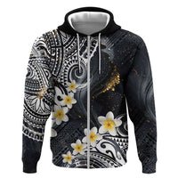 Polynesian Tribal Tattoo Hoodie Plumeria Black Gold Marble Pattern LT9 Zip Hoodie Black - Polynesian Pride