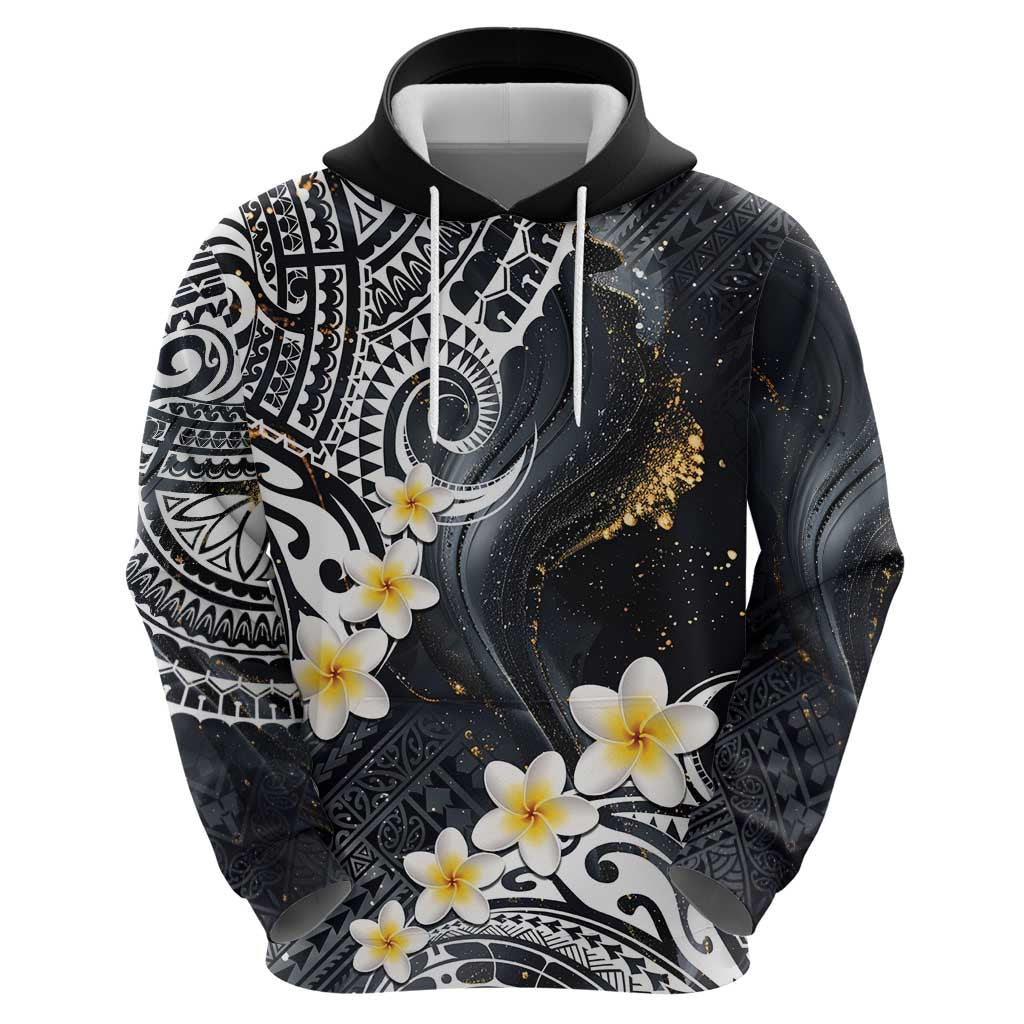 Polynesian Tribal Tattoo Hoodie Plumeria Black Gold Marble Pattern LT9 - Polynesian Pride