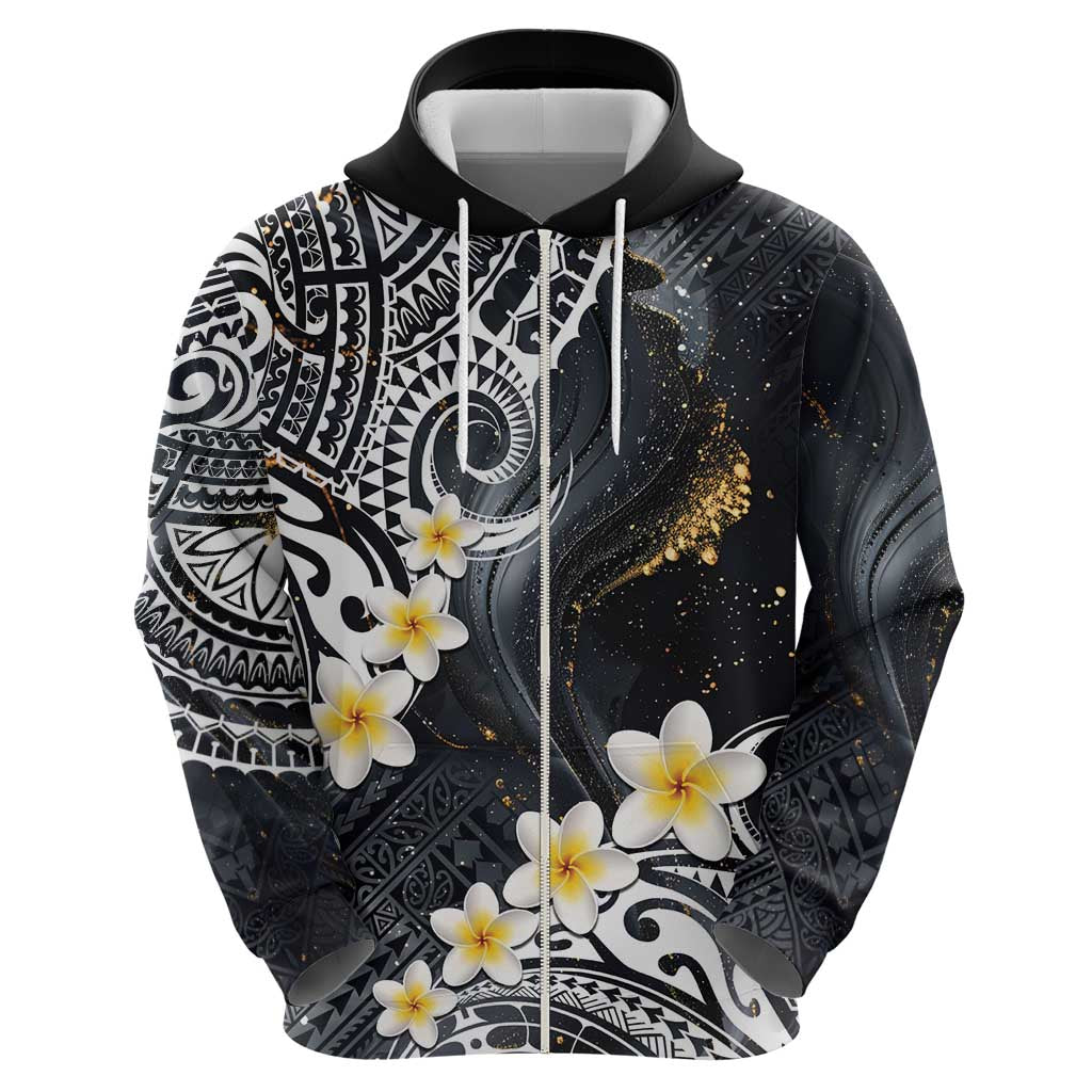 Polynesian Tribal Tattoo Hoodie Plumeria Black Gold Marble Pattern LT9 - Polynesian Pride