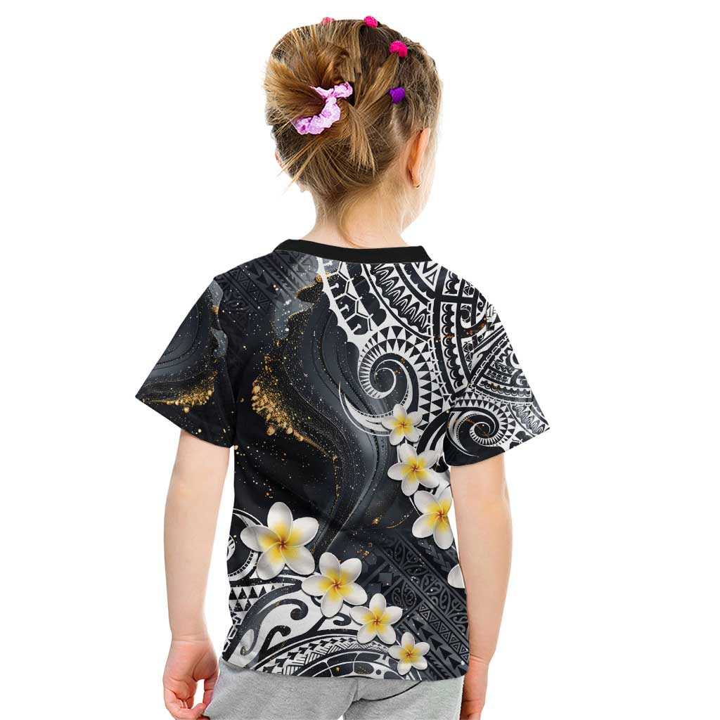 Polynesian Tribal Tattoo Kid T Shirt Plumeria Black Gold Marble Pattern LT9 - Polynesian Pride