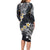 Polynesian Tribal Tattoo Long Sleeve Bodycon Dress Plumeria Black Gold Marble Pattern