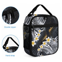 Polynesian Tribal Tattoo Lunch Bag Plumeria Black Gold Marble Pattern LT9 - Polynesian Pride