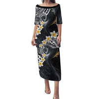 Polynesian Tribal Tattoo Puletasi Plumeria Black Gold Marble Pattern LT9 Long Dress Black - Polynesian Pride