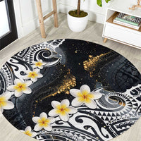 Polynesian Tribal Tattoo Round Carpet Plumeria Black Gold Marble Pattern LT9 Black - Polynesian Pride
