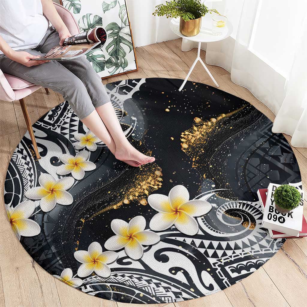 Polynesian Tribal Tattoo Round Carpet Plumeria Black Gold Marble Pattern LT9 - Polynesian Pride