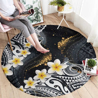 Polynesian Tribal Tattoo Round Carpet Plumeria Black Gold Marble Pattern LT9 - Polynesian Pride