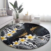 Polynesian Tribal Tattoo Round Carpet Plumeria Black Gold Marble Pattern LT9 - Polynesian Pride