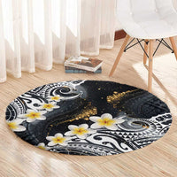 Polynesian Tribal Tattoo Round Carpet Plumeria Black Gold Marble Pattern LT9 - Polynesian Pride